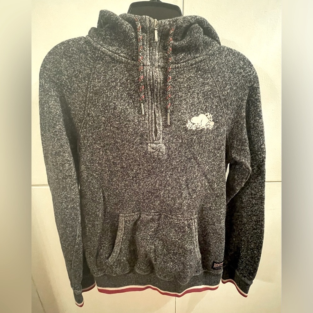 ROOTS CANADA 3/4 ZIP UP HOODED SWEATSHIRT CHARCOAL GRAY Size XS
